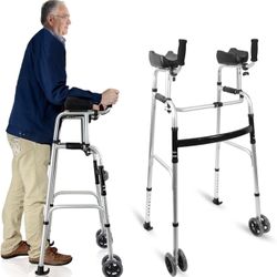 Stand Up Walkers for Seniors with Armrest - Foldable Stand Up Walker with Armrest Pad, Platform Walker with Arm Support, Adult Walkers for Seniors