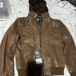 Flavor Men's Brown Leather Moto Jacket w/ Removable Hooded M2016-95 Pigskin NWT
