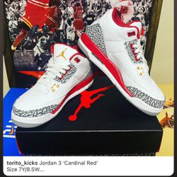 Air Jordan 3 Cardinal Red Size 7Y / 8.5W
