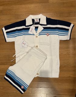 Casablanca Men’s Cotton Crochet Shirt/Short Set(S,M,L,XL)