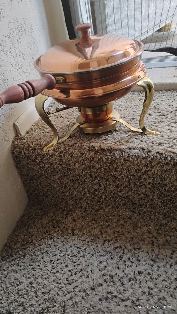 Vintage Copper And Brass Chafing Dish X2