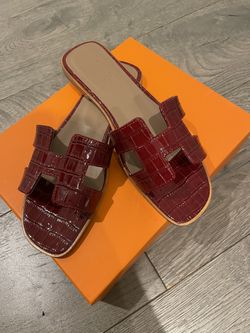 Hermes Oran Shoes Size 9 Red Leather