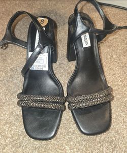 Steve Madden Black Rhinestone Block Heel Sandals - Size 8
