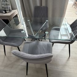 Glass Dining Table Set with 4 Chairs