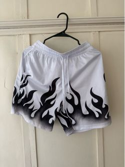 White Flame Print Mesh Shorts