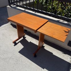 UNIQUE Vintage Danish Modern Teak Rolling Expandable Laptop Desk / Side Table