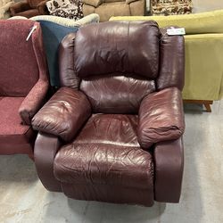 Burgundy Maroon Leather Recliner Chair (in Store) 