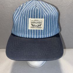 Levis Hat Cap Snap Back Blue Striped Railway Train Adjustable Baseball Mens