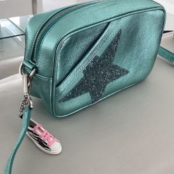 Q Women's Star Bag in turquoise leather with star in Swarovski crystals