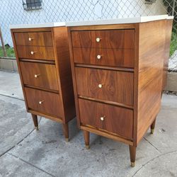 Mid Century Pair of Walnut Nightstands By Morrison