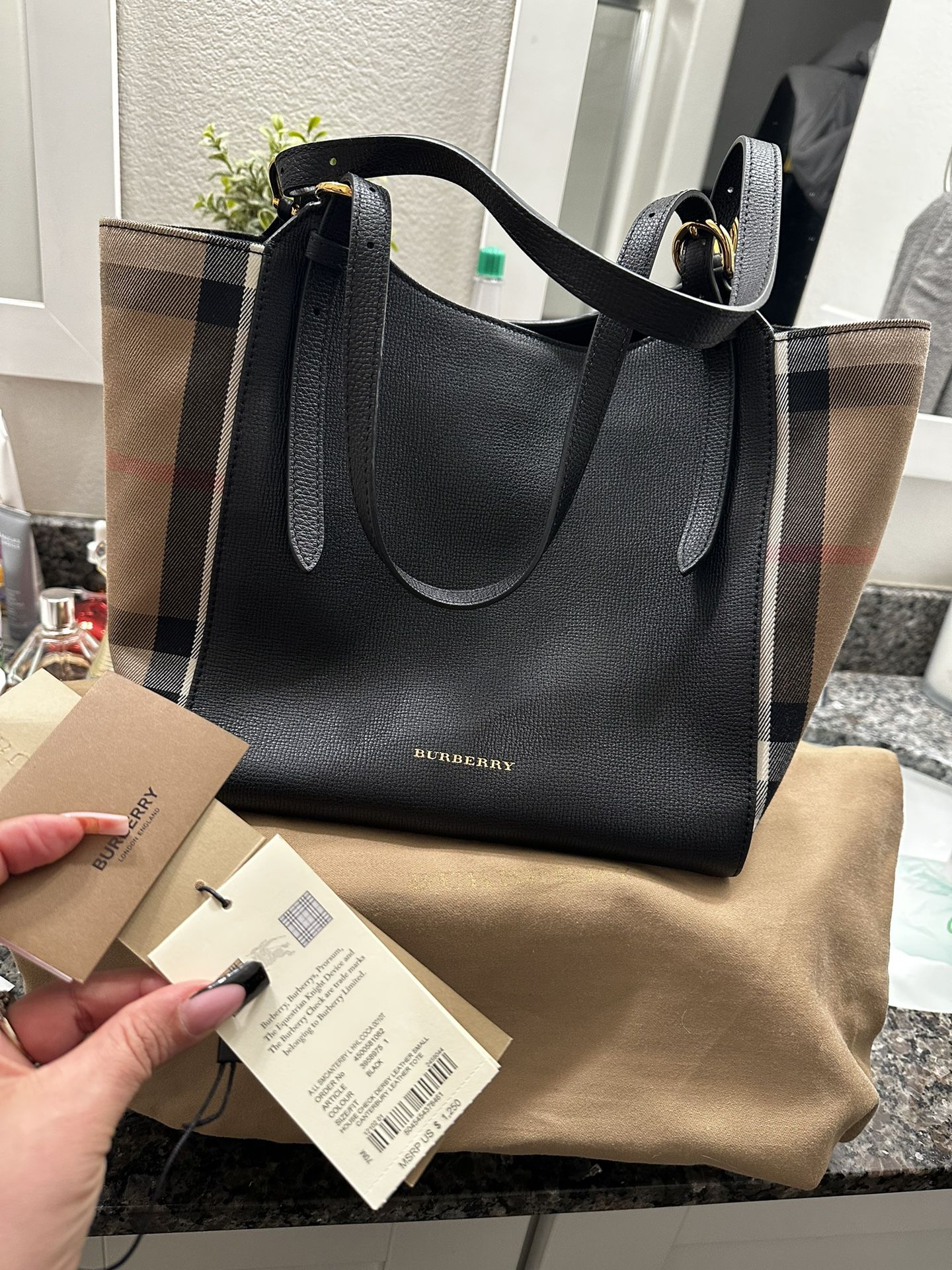 Burberry Small House Check Leather Canterbury Tote