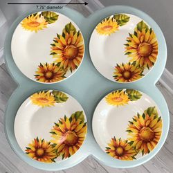 Set of 4 Royal Norfolk White with Sunflowers Salad or Appetizer Plates