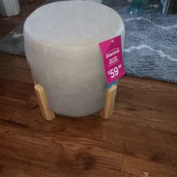 Small Faux Leather Foot Stool With Wood Legs