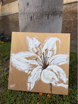 Original Hand-Painted Acrylic Black & White Lily Canvas