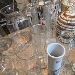 Vintage Crystal And Glass Vases Bowls Glasses Ect