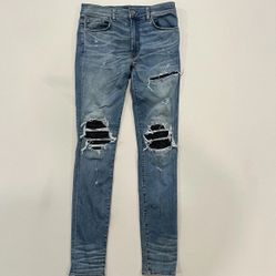 Amiri Mx1 Cracked Paint  Patch Ripped Skinny Jeans Blue Men’s Sz 32