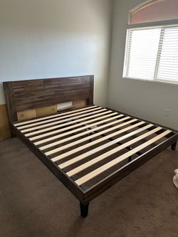 King wooden platform bed frame