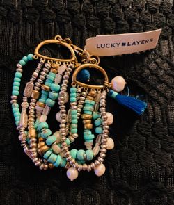 New LUCKY BRAND GENUINE Pearls Aqua Multi-Strand Bracelet