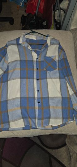 Blue Plaid Flannel Button-Up Shirt