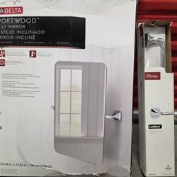 DELTA Portwood Frameless Square Bathroom Tilt mirror and Towel Rack