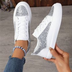 White Sneaker With Silver Glitter | NEW Size 8