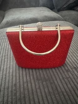 Red Glitter Clutch Bag with Silver Frame