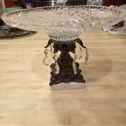 Monarch Lead Crystal Glass Bowl Brass Marble Base