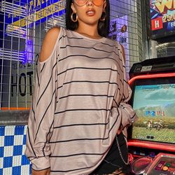 Cold Shoulder Striped Longline Tee