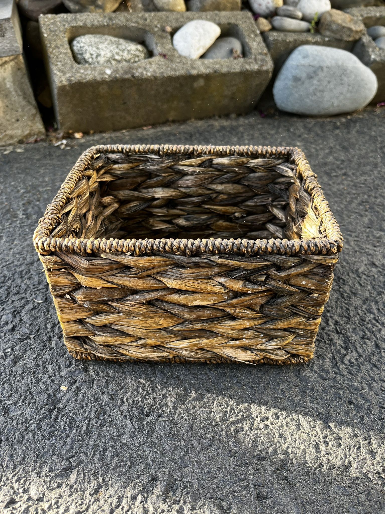 small rectangular woven brown/tan color basket