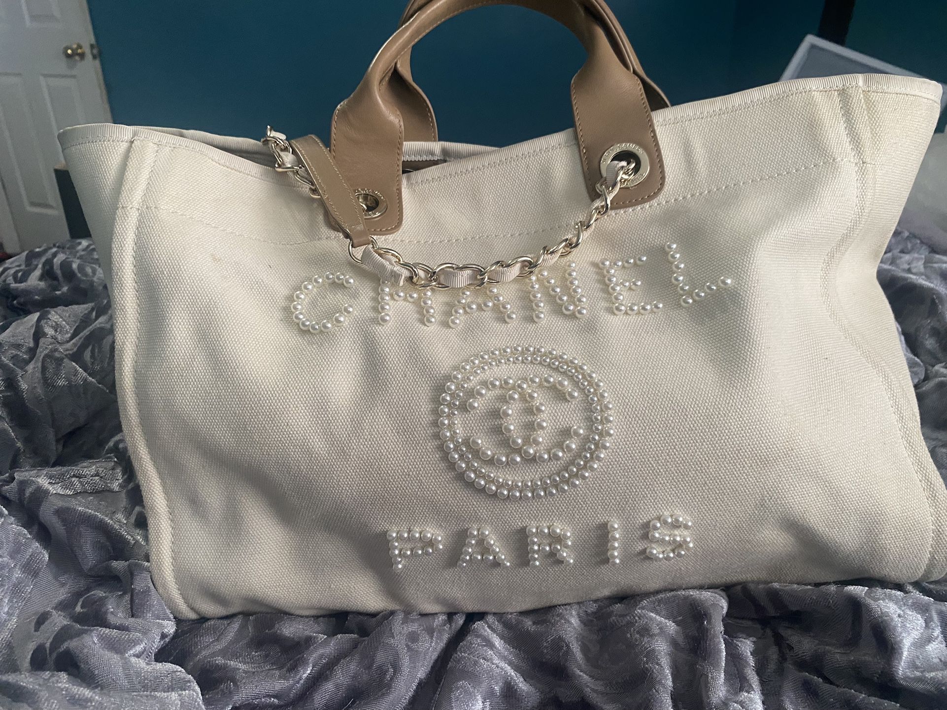 Chanel Canvas Pearl Deauville Tote