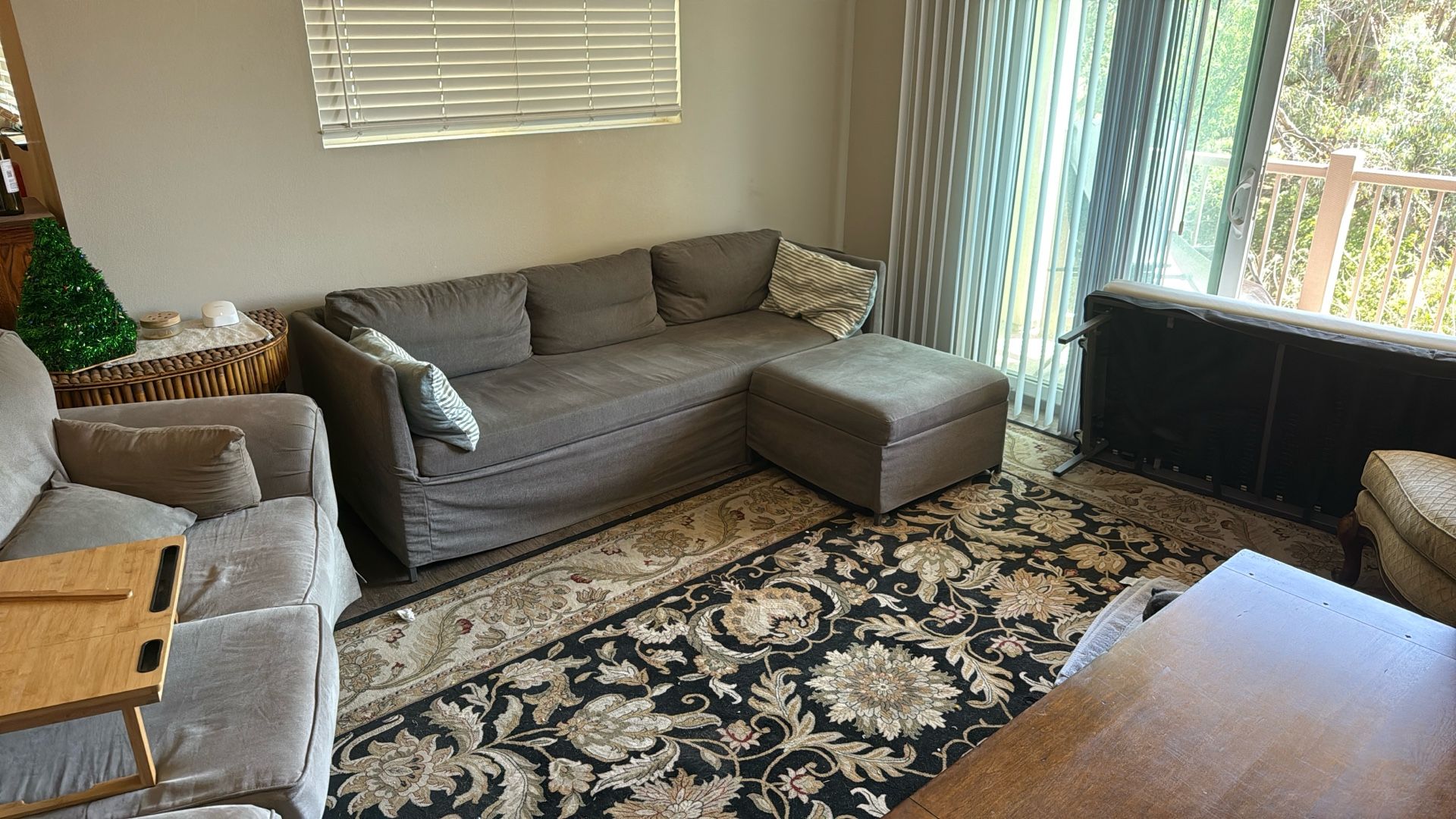 Sage Colored IKEA Couch With Storage Ottoman And Pull Out Platform To Make A Full Size Bed - $50.00
