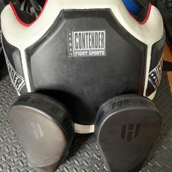 Contender Fight Sports Heavy Hitter Boxing Body Protector PBP Black/White with Hawk Sports Punching Mitts