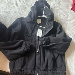 Zara FLEECE LINED DENIM JACKET WITH HOODIE