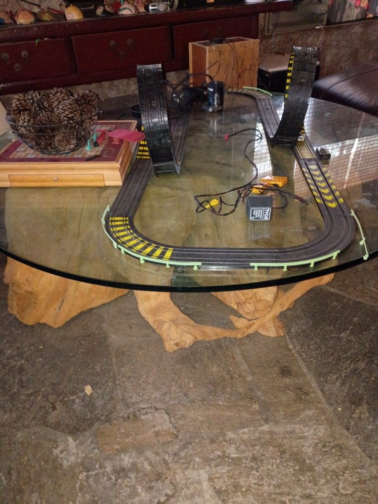 Massive Coffee Table Vintage Mid Century Root Table W Glass Top 62" 