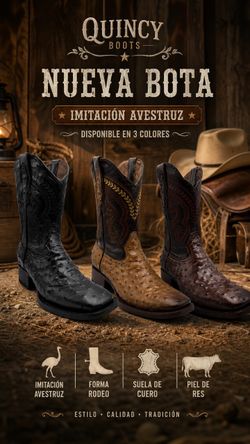 Quincy Boots Ostrich Print Rodeo Western Boots