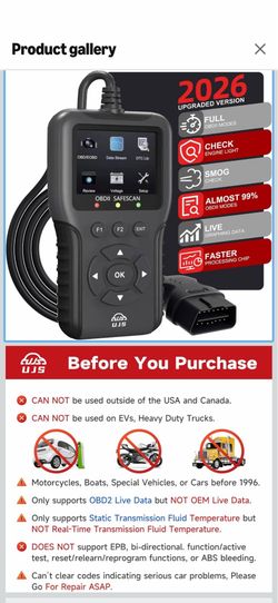 2026 Enhanced Universal OBD2 Scanner, Check Engine Code Reader - 65000+ Fault Codes, Live Data, I/M Readiness, Battery Voltage Check, Read & Clear Err