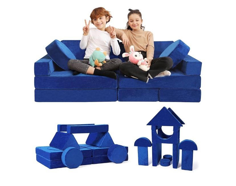 MomCayWex 14pcs Modular Kids Play Couch (Blue)