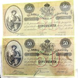 Billetes 50 Pesos Cuba 1896