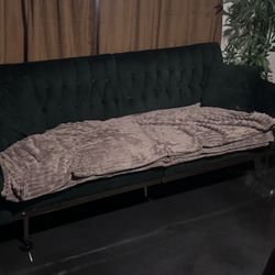 Green Velvet Futon W/Gold Accents 