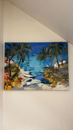 Gorgeous  seascape tropical trees Art over wooded frame