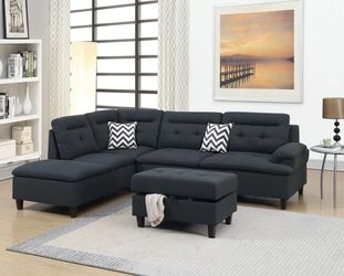 Brand New Black Sectional Sofa w Storage Ottoman