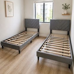 2 brand new gray twin size bed frame