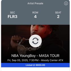4th row floor seat ticket NBA Youngboy in austin