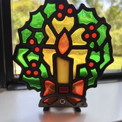 VTG Cast Iron Stained Glass Wreath in Original box