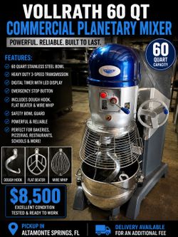 Vollrath 60 Qt Commercial Planetary Mixer – Heavy Duty – Excellent Condition – $8,500
