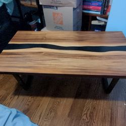 Cailen Mocha Live Edge Wood And Resin Coffee Table