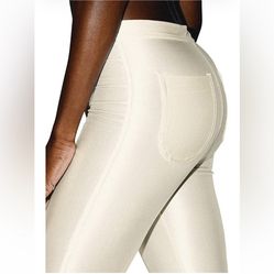 New American Apparel Women's The-Disco Pants in Pearl High Rise Slim Fit Shiny Nylon size XS