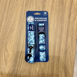 Blue Dog Collar and Leash Set M Size (10.5-17in)