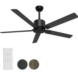 Ceiling Fan with Remote Control, Ceiling Fans 52" Outdoor/Indoor with 6 Speeds Reversible DC Motor Ceiling Fans No Lights Modern Black for Kitchen, Li
