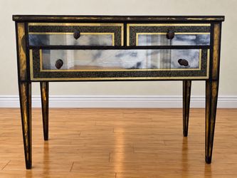 Black & Gold Mirrored Console Table – 3 Drawers